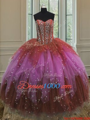 Modest Three Piece Floor Length Multi-color 15th Birthday Dress Sweetheart Sleeveless Lace Up