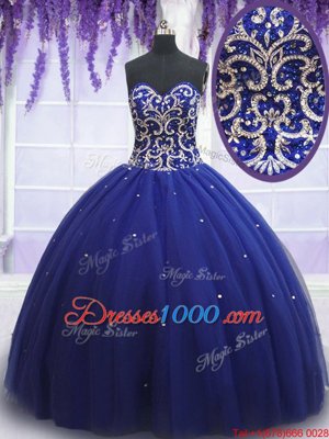 Attractive Royal Blue Sweetheart Lace Up Beading Vestidos de Quinceanera Sleeveless