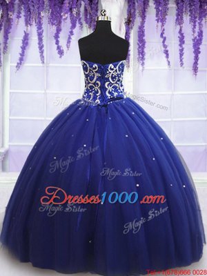 Attractive Royal Blue Sweetheart Lace Up Beading Vestidos de Quinceanera Sleeveless