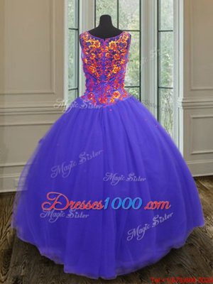 Graceful Floor Length Blue Sweet 16 Dress V-neck Sleeveless Zipper