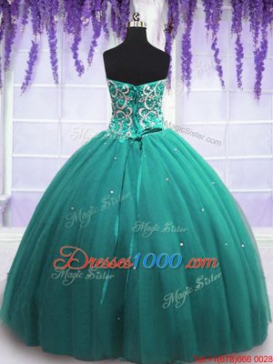 Vintage Floor Length Ball Gowns Sleeveless Turquoise Quince Ball Gowns Lace Up