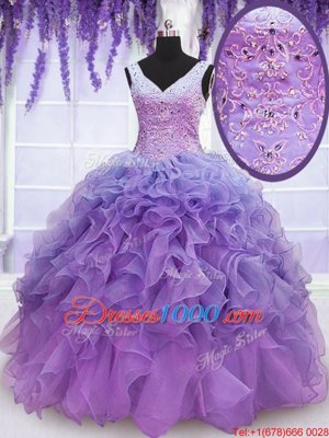 High Class Floor Length Ball Gowns Sleeveless Lavender Quinceanera Dress Lace Up