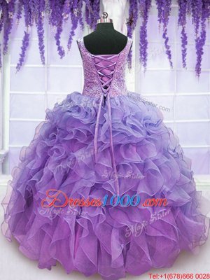 High Class Floor Length Ball Gowns Sleeveless Lavender Quinceanera Dress Lace Up