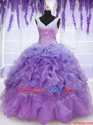 High Class Floor Length Ball Gowns Sleeveless Lavender Quinceanera Dress Lace Up