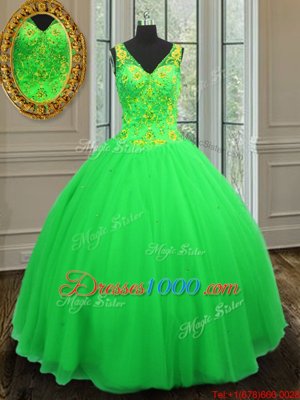 Sleeveless Floor Length Beading Zipper Quinceanera Dress with Green