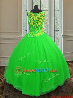Sleeveless Floor Length Beading Zipper Quinceanera Dress with Green