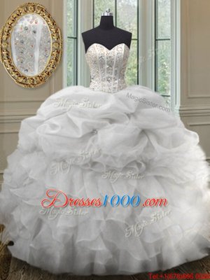 Affordable Pick Ups Sweetheart Sleeveless Lace Up Sweet 16 Dress White Organza