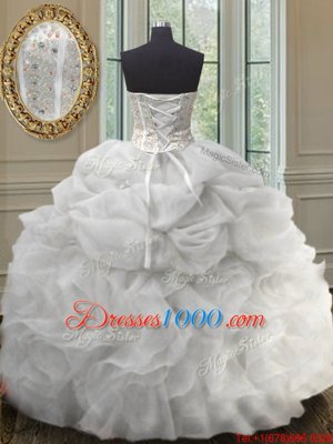 Affordable Pick Ups Sweetheart Sleeveless Lace Up Sweet 16 Dress White Organza