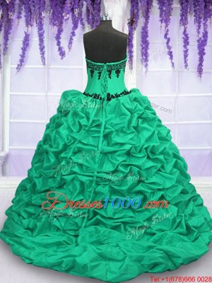 Graceful Pick Ups Sweetheart Sleeveless Sweep Train Lace Up Quinceanera Dresses Turquoise Taffeta