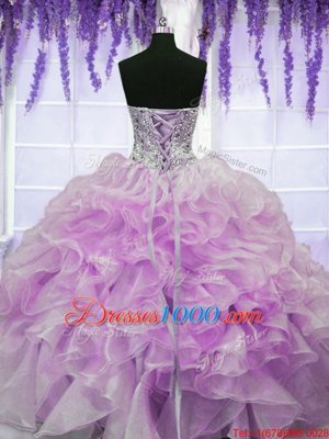 Lovely Floor Length Lilac Sweet 16 Quinceanera Dress Organza Sleeveless Beading and Ruffles