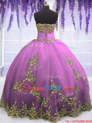 Tulle Strapless Sleeveless Zipper Appliques Sweet 16 Dress in Fuchsia