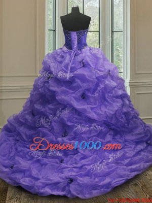 Gorgeous Multi-color Lace Up Sweetheart Beading and Appliques and Pick Ups 15 Quinceanera Dress Organza Sleeveless Court Train