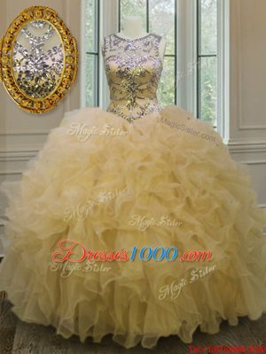 Scoop Organza Sleeveless Floor Length Sweet 16 Quinceanera Dress and Beading and Ruffles