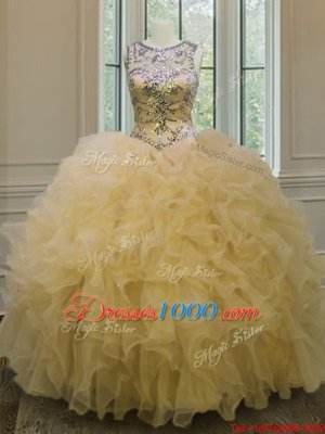 Scoop Organza Sleeveless Floor Length Sweet 16 Quinceanera Dress and Beading and Ruffles