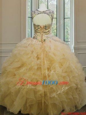 Scoop Organza Sleeveless Floor Length Sweet 16 Quinceanera Dress and Beading and Ruffles