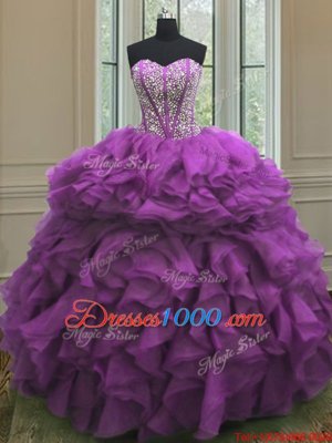 Sleeveless Lace Up Floor Length Beading and Ruffles Sweet 16 Dresses