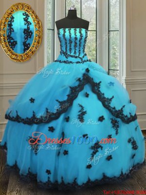 Clearance Appliques Sweet 16 Dress Aqua Blue Lace Up Sleeveless Floor Length