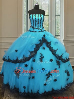 Clearance Appliques Sweet 16 Dress Aqua Blue Lace Up Sleeveless Floor Length