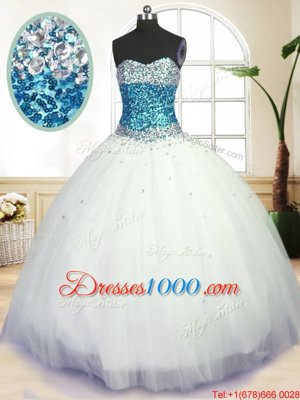 Sweetheart Sleeveless Lace Up Ball Gown Prom Dress White Tulle
