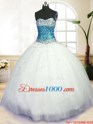 Sweetheart Sleeveless Lace Up Ball Gown Prom Dress White Tulle