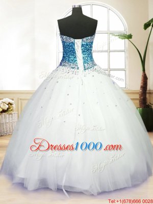 Sweetheart Sleeveless Lace Up Ball Gown Prom Dress White Tulle