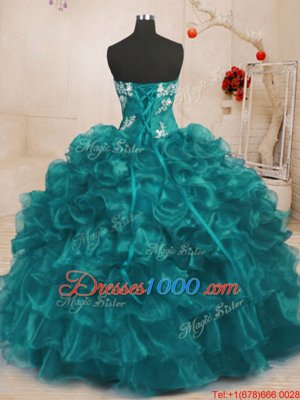 Great Ball Gowns Sweet 16 Quinceanera Dress Turquoise Strapless Organza Sleeveless Floor Length Lace Up