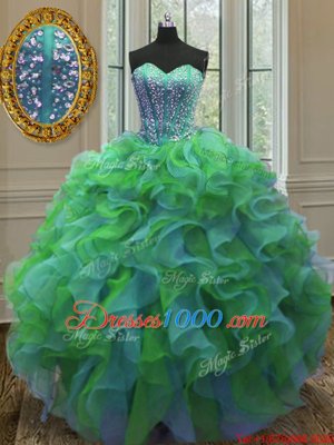 New Style Sweetheart Sleeveless Organza Quinceanera Gown Beading and Ruffles Lace Up