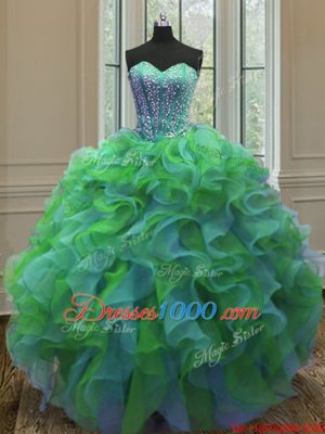 New Style Sweetheart Sleeveless Organza Quinceanera Gown Beading and Ruffles Lace Up