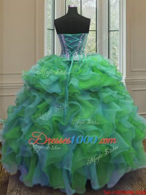 New Style Sweetheart Sleeveless Organza Quinceanera Gown Beading and Ruffles Lace Up