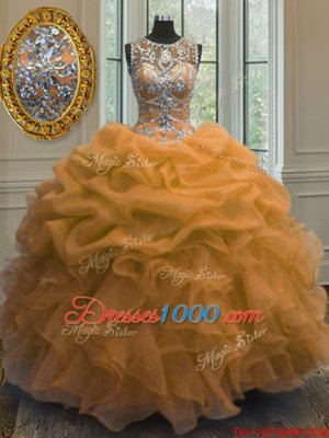 Pick Ups Scoop Sleeveless Lace Up Quinceanera Gowns Orange Organza