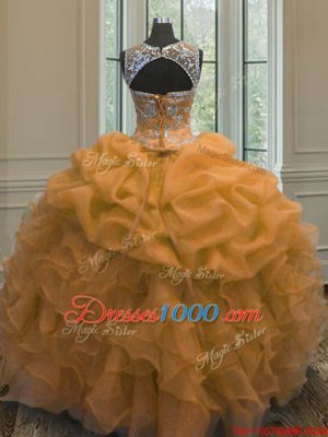 Pick Ups Scoop Sleeveless Lace Up Quinceanera Gowns Orange Organza