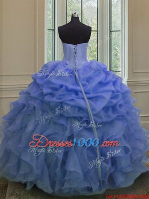 Blue Sleeveless Beading and Ruffles and Pick Ups Floor Length Quinceanera Dress