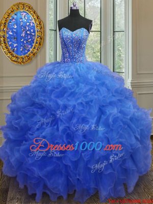 Exquisite Sleeveless Beading and Ruffles Lace Up Quince Ball Gowns