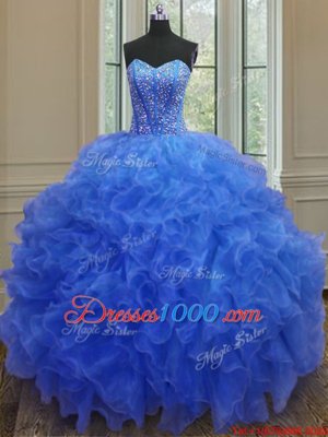 Exquisite Sleeveless Beading and Ruffles Lace Up Quince Ball Gowns