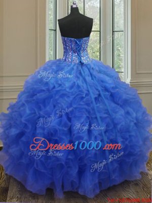 Exquisite Sleeveless Beading and Ruffles Lace Up Quince Ball Gowns