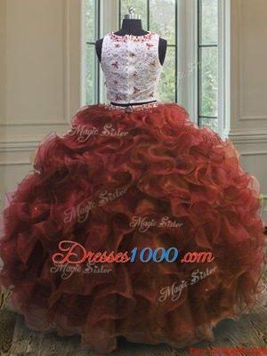 Floor Length Rust Red 15 Quinceanera Dress Scoop Sleeveless Clasp Handle