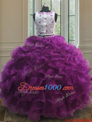 Free and Easy Fuchsia Clasp Handle Scoop Appliques and Ruffles Quinceanera Gowns Organza Sleeveless