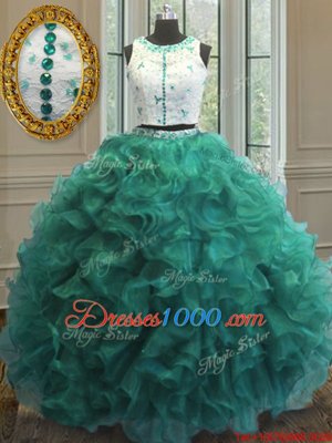 Captivating Turquoise Scoop Clasp Handle Appliques and Ruffles Vestidos de Quinceanera Sleeveless