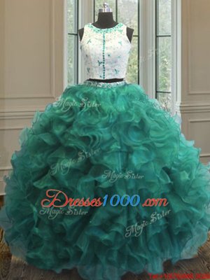 Captivating Turquoise Scoop Clasp Handle Appliques and Ruffles Vestidos de Quinceanera Sleeveless