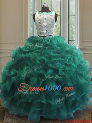 Captivating Turquoise Scoop Clasp Handle Appliques and Ruffles Vestidos de Quinceanera Sleeveless