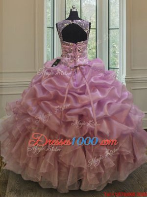 Traditional Scoop Sleeveless Organza Vestidos de Quinceanera Beading and Ruffles and Pick Ups Lace Up