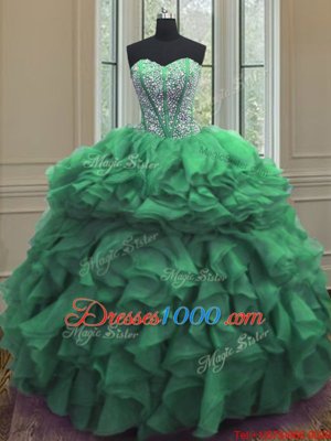 Eye-catching Floor Length Green Quince Ball Gowns Sweetheart Sleeveless Lace Up