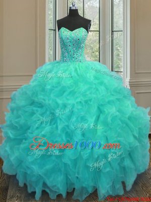 Floor Length Ball Gowns Sleeveless Aqua Blue 15 Quinceanera Dress Lace Up