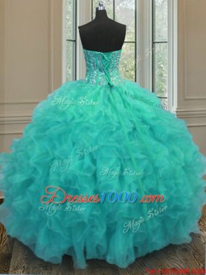 Floor Length Ball Gowns Sleeveless Aqua Blue 15 Quinceanera Dress Lace Up