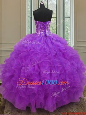 Fantastic Purple Quinceanera Dresses Military Ball and Sweet 16 and Quinceanera and For with Beading and Ruffles Sweetheart Sleeveless Lace Up