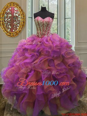 Organza Sweetheart Sleeveless Lace Up Beading and Ruffles Quinceanera Dresses in Multi-color