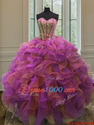 Organza Sweetheart Sleeveless Lace Up Beading and Ruffles Quinceanera Dresses in Multi-color