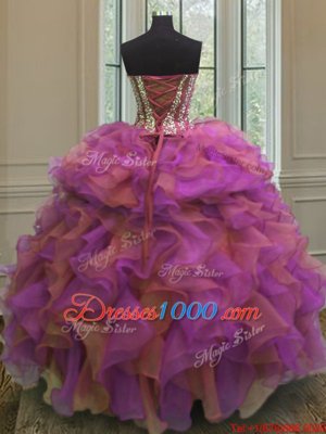 Organza Sweetheart Sleeveless Lace Up Beading and Ruffles Quinceanera Dresses in Multi-color