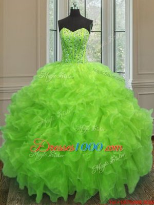 Trendy Floor Length Ball Gowns Sleeveless Yellow Green Quinceanera Dresses Lace Up