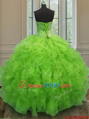 Trendy Floor Length Ball Gowns Sleeveless Yellow Green Quinceanera Dresses Lace Up